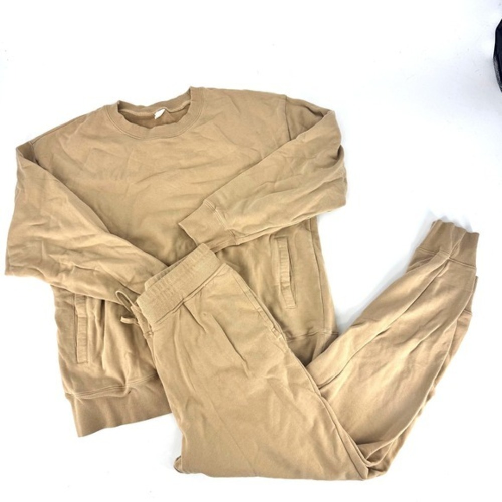 Goumi Tan French‎ Terry Loungewear Set Sweatshirt and Joggers Size Medium